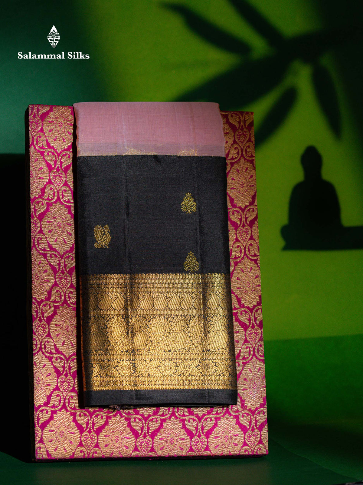 Korvai Beautiful Baby Pink Tissue Bridal Pure Kanjivaram Silk Saree With Contrast Black Traditional Border