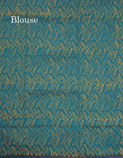 Orange South Cotton Printed Saree With Contrast Sapphire Green Blouse