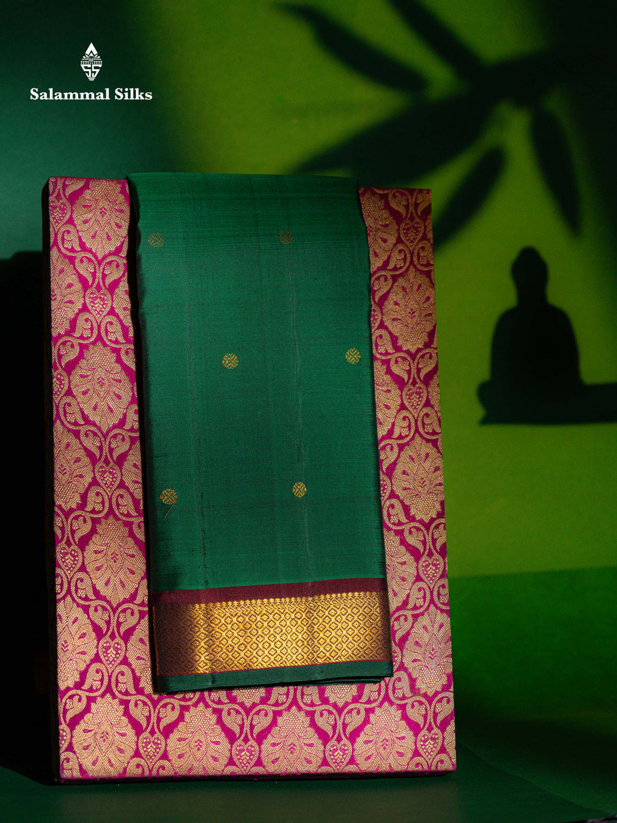 Beautiful Bottle Green Pure Kanjivaram Silk Saree With Contrast Dark Maroon Traditional Small Border