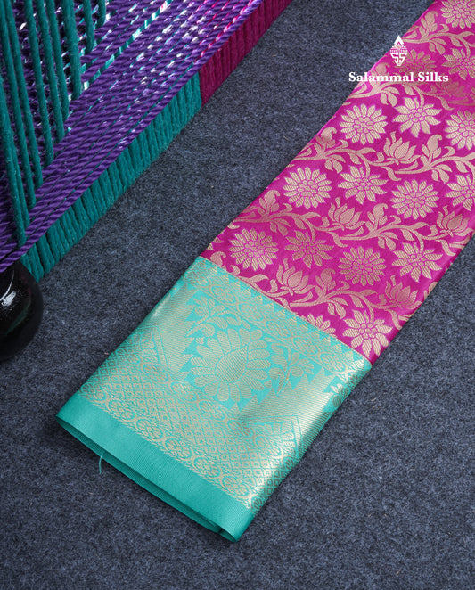 Semi Pattu Pavadai ( Magenta Pink ) With Sapphire Green Blouse 21"