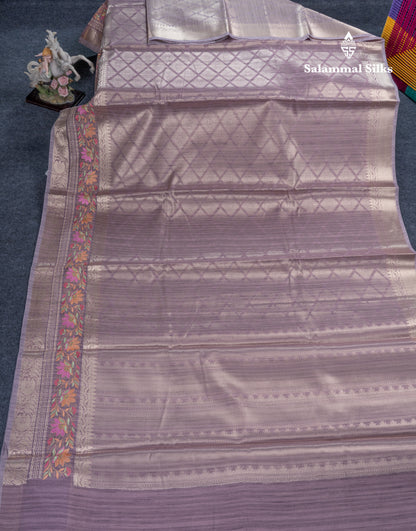 Light Violet Semi Tussar Fancy Saree With Embroidery Border