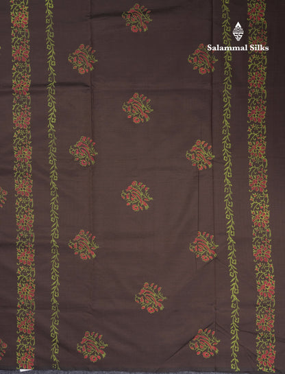 Brown South Cotton Printed Saree With Contrast Orange Blouse