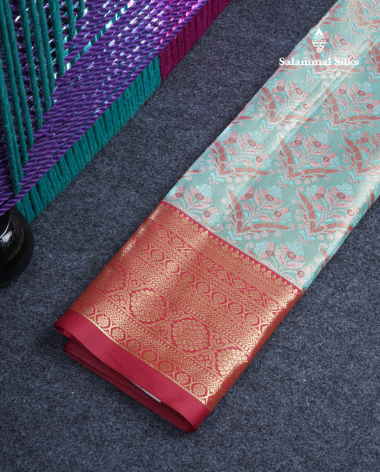 Semi Silk Pattu Pavadai Tissue ( Rexona Green ) With Chilly Red Blouse 21.5"