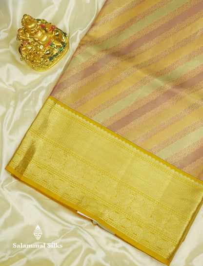 Multicolour Fancy Pure Kanjivaram Silk Saree With Contrast Mustard Yellow Border