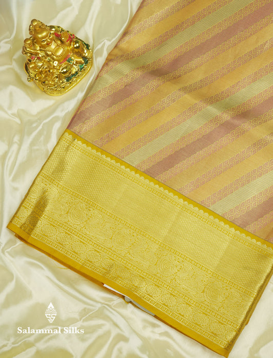Multicolour Fancy Pure Kanjivaram Silk Saree With Contrast Mustard Yellow Border