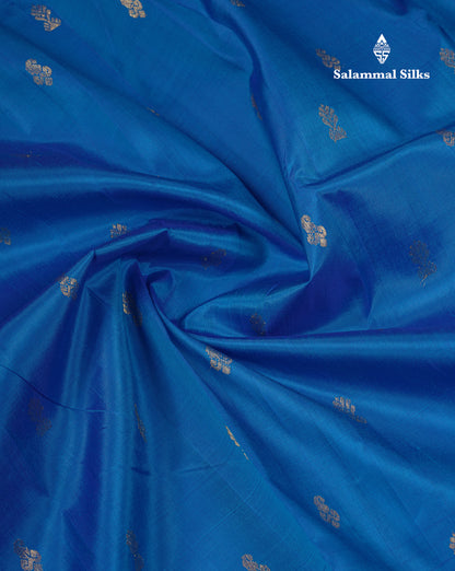 Beautiful Blue Pure Kanjivaram Silk Saree With Contrast Magenta Pink Traditional One Side Border