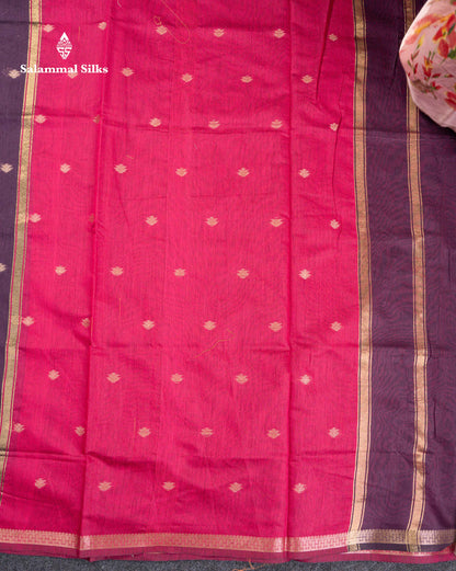 Beautiful Grey Zari Butta Maheshwar Cotton Saree With Contrast Manthulir Green Blouse