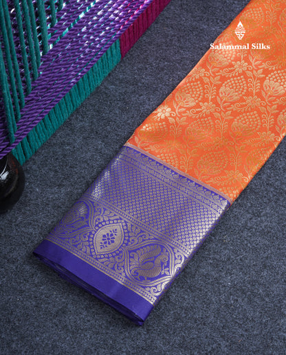 Semi Pattu Pavadai ( Orange ) With Violet Blouse 21"