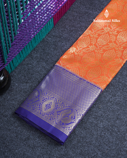 Semi Pattu Pavadai ( Orange ) With Violet Blouse 21"