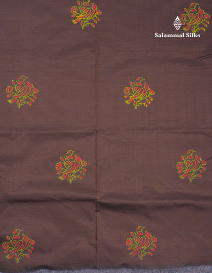 Brown South Cotton Printed Saree With Contrast Orange Blouse