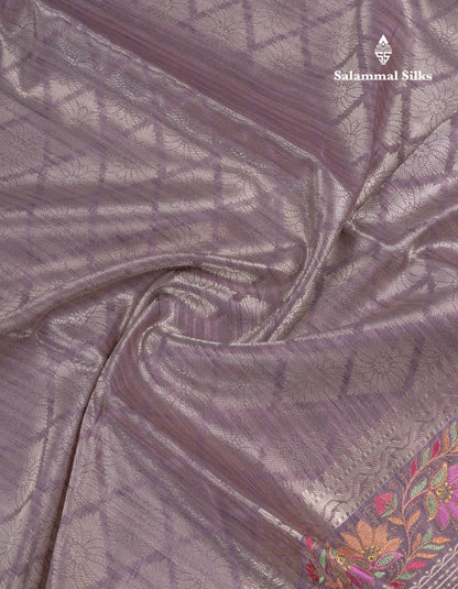 Light Violet Semi Tussar Fancy Saree With Embroidery Border