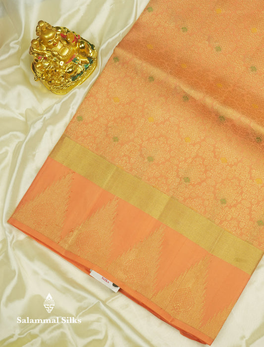 Orange Mennakari Work Pure Kanjivaram Silk Saree With Temple Border