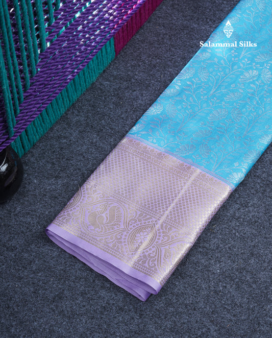 Semi Silk Pattu Pavadai ( Sky Blue ) With Lavender Blouse 21"