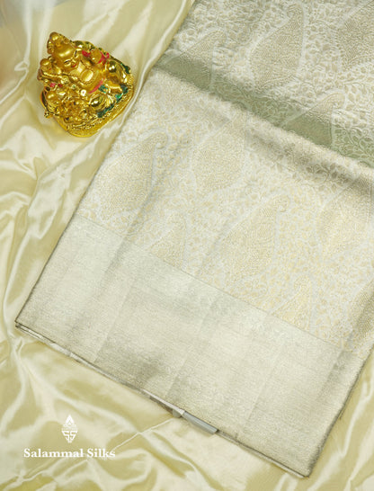 Beautiful Silver Pure Kanjivaram Silk Saree (2G) Zari With Self Border