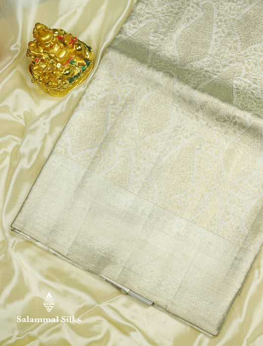 Beautiful Silver Pure Kanjivaram Silk Saree (2G) Zari With Self Border