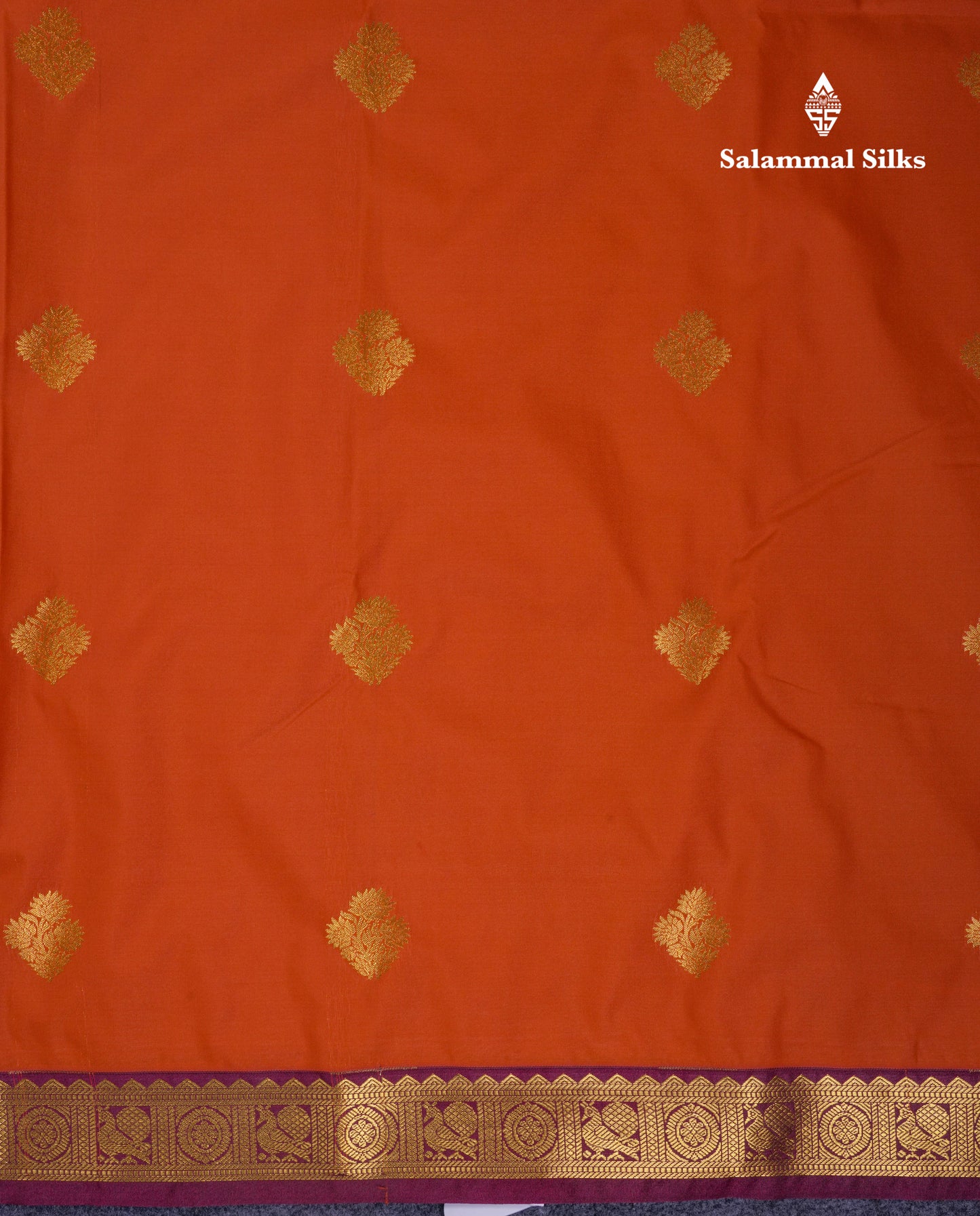 Beautiful Rust Orange Semi Silk Saree With Contrast Dark Brown Traditional Small Border