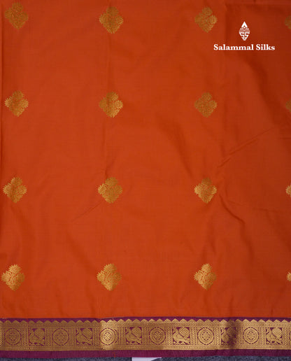 Beautiful Rust Orange Semi Silk Saree With Contrast Dark Brown Traditional Small Border