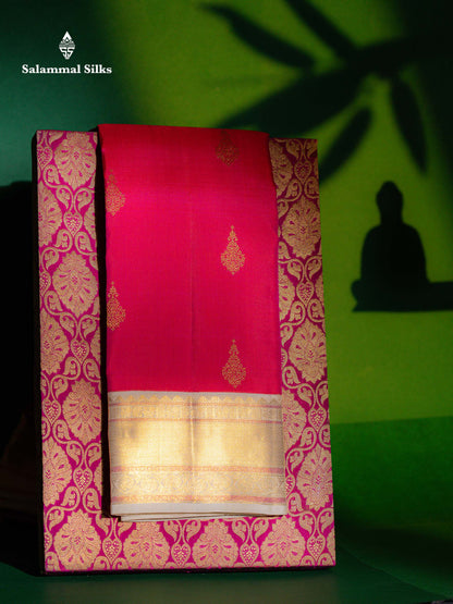 Korvai Beautiful Dual Tone Pink Pure Kanjivaram Silk Saree With Contrast Cream Sandal Traditional Border
