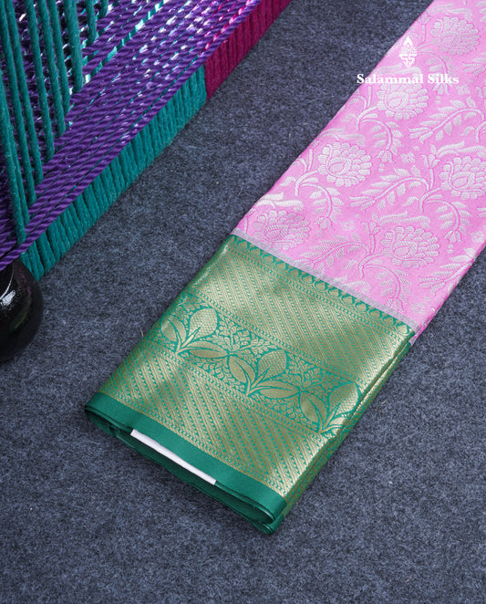 Semi Pattu Pavadai ( Light Pink ) With Green Blouse 21"