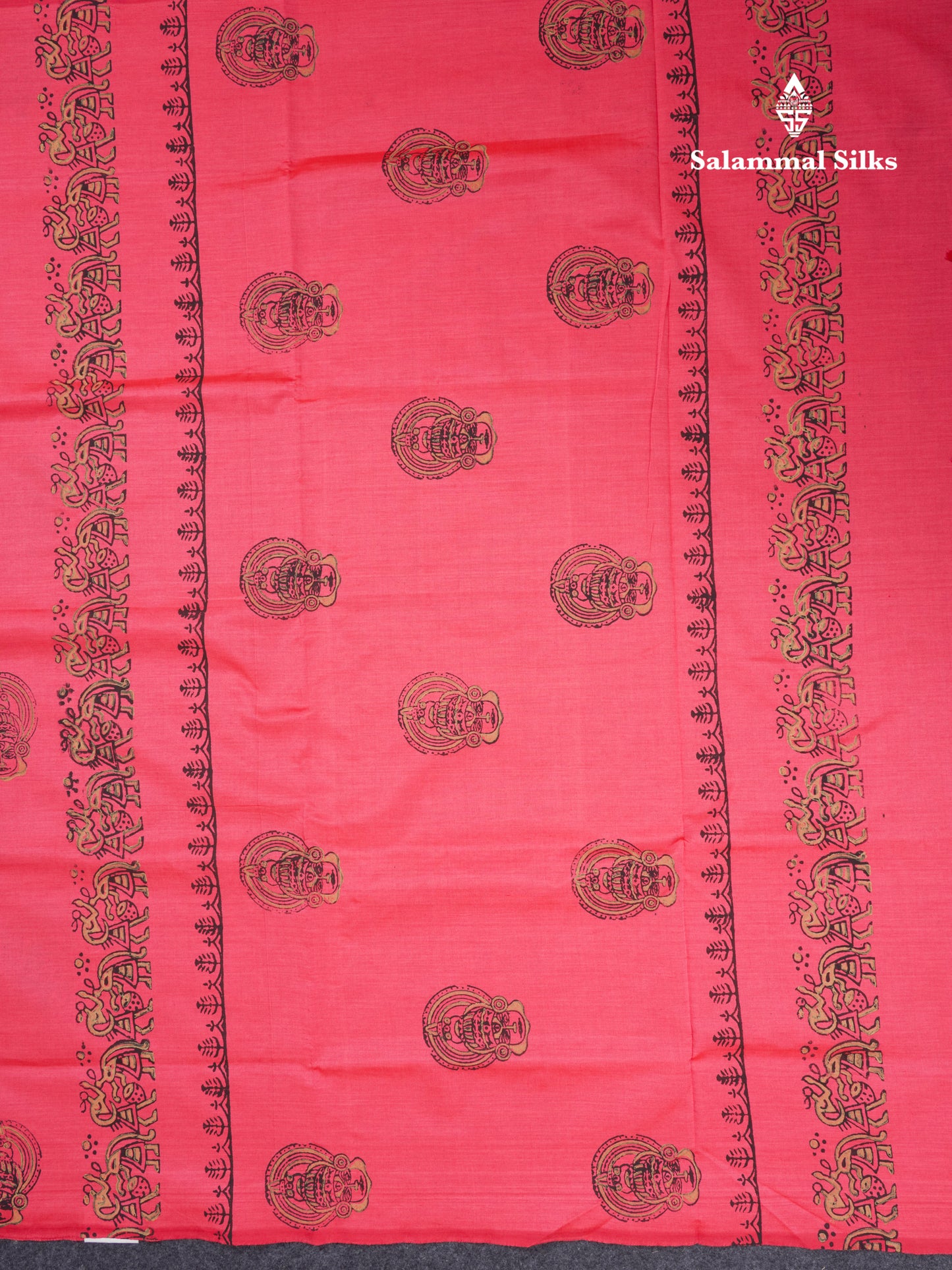 Pink South Cotton Printed Saree With Contrast Sapphire Green Blouse
