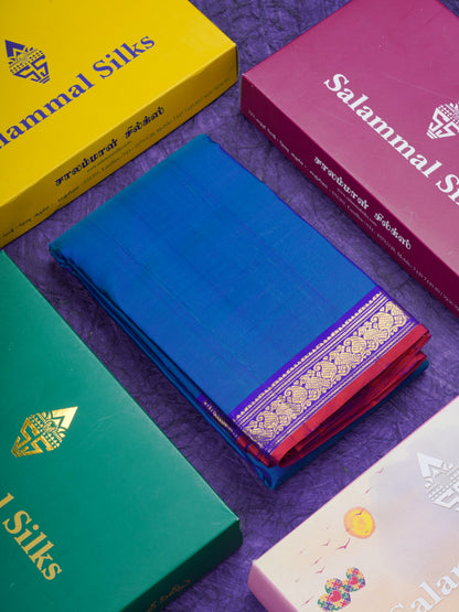 Dual Tone Ramar Blue Pure Kanjivaram Silk Saree With Contrast Royal Blue Blouse