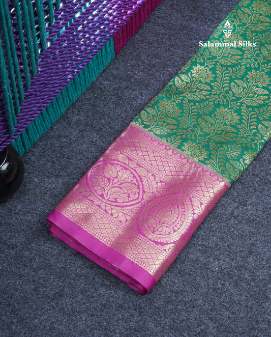 Semi Silk Pattu Pavadai (Bottle Green) With Magenta Pink Blouse 21"