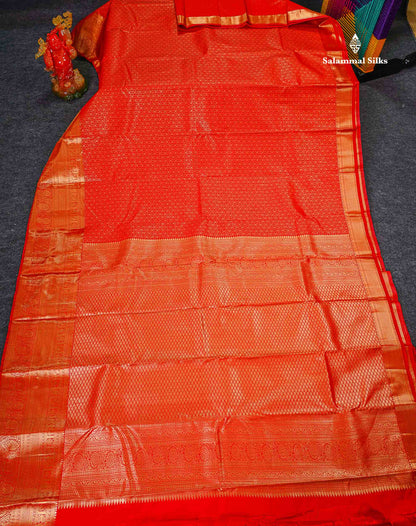 Semi Silk Saree - Redish Maroon Small Checks With Butta Along With Traditional Evening Morning Border
