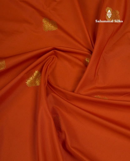 Beautiful Rust Orange Semi Silk Saree With Contrast Dark Brown Traditional Small Border