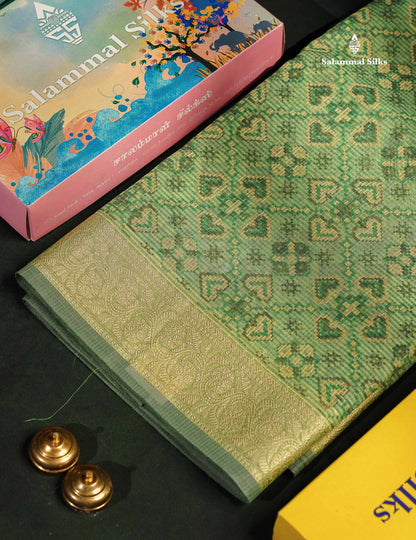 Beautiful Light Elachi Green Kota Cotton Fancy Saree With Fancy Border