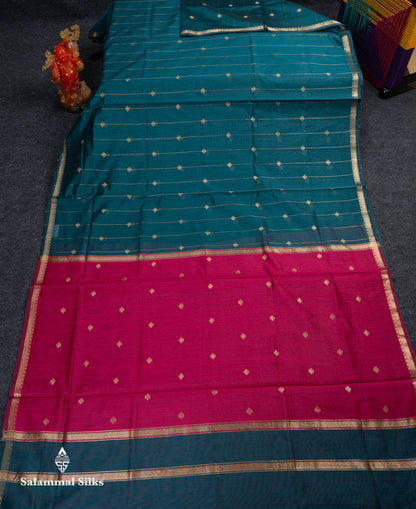 Beautiful Light Grey Stripes With Butta Maheshwar Cotton Saree With Contrast Black Blouse