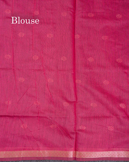 Beautiful Grey Zari Butta Maheshwar Cotton Saree With Contrast Manthulir Green Blouse