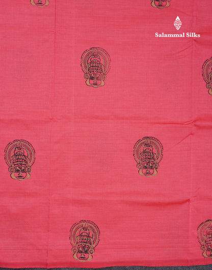 Pink South Cotton Printed Saree With Contrast Sapphire Green Blouse