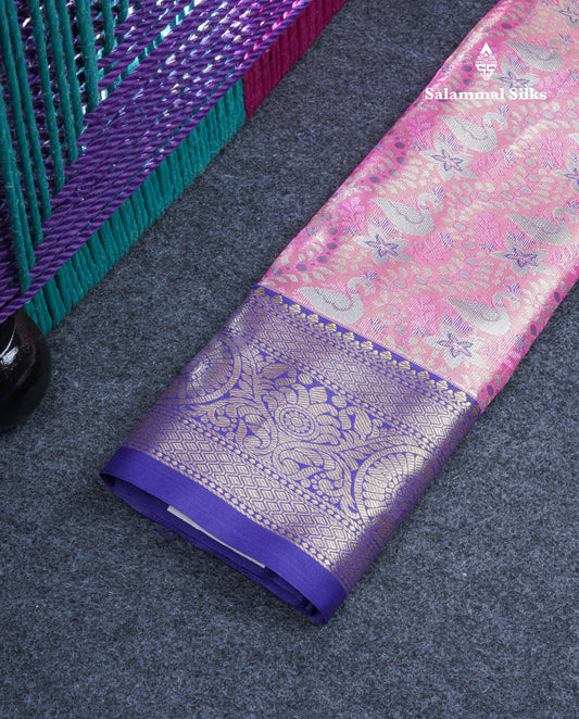 Semi Silk Pattu Pavadai Tissue ( Pink ) With Violet Blouse 21.5"