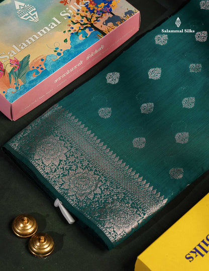 Peacock Green Colour Semi Linen Saree With Grand Blouse