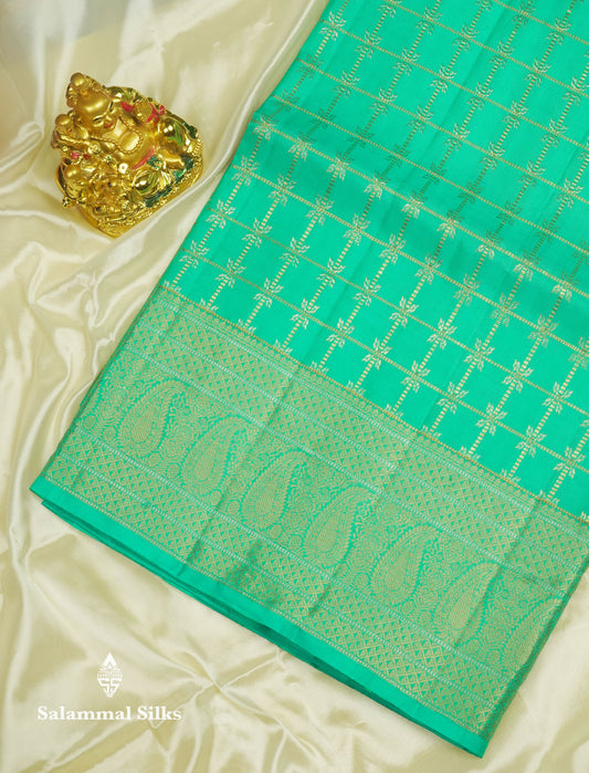 Sapphire Green Bridal Pure Kanjivaram Silk Saree With Self Border