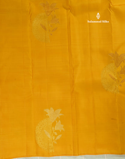 Mustard Yellow Fancy Pure Kanjivaram Silk Saree with Contrast Blouse
