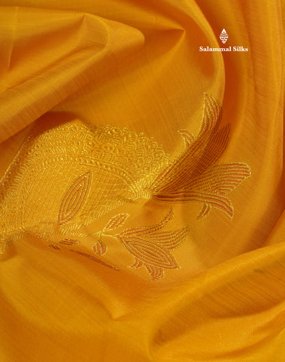 Mustard Yellow Fancy Pure Kanjivaram Silk Saree with Contrast Blouse