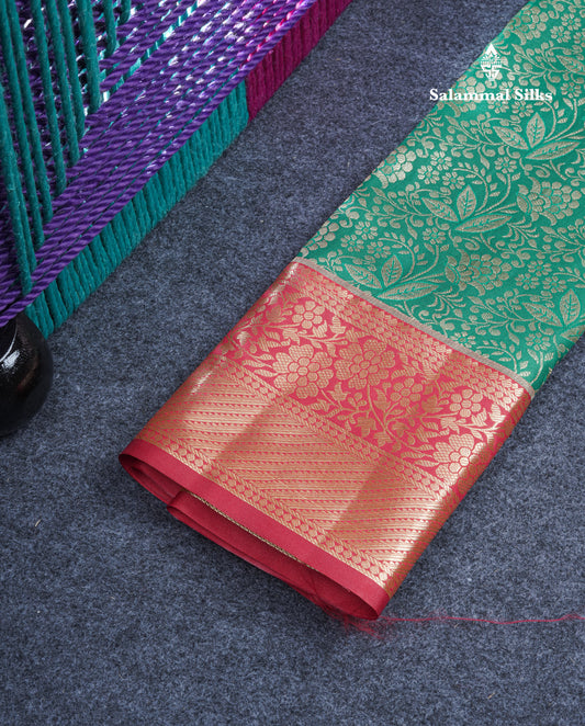 Semi Pattu Pavadai ( Bottle Green ) With Chilly Red Blouse 21"