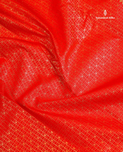 Semi Silk Saree - Redish Maroon Small Checks With Butta Along With Traditional Evening Morning Border