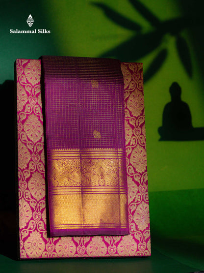Beautiful Bottle Green Small Zari Checks With Butta Pure Kanjivaram Silk Saree With Traditional Evening Morning Border