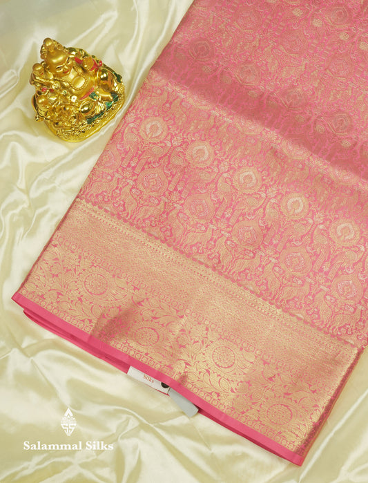 Pink Bridal Pure Kanjivaram Silk Saree With Self Border