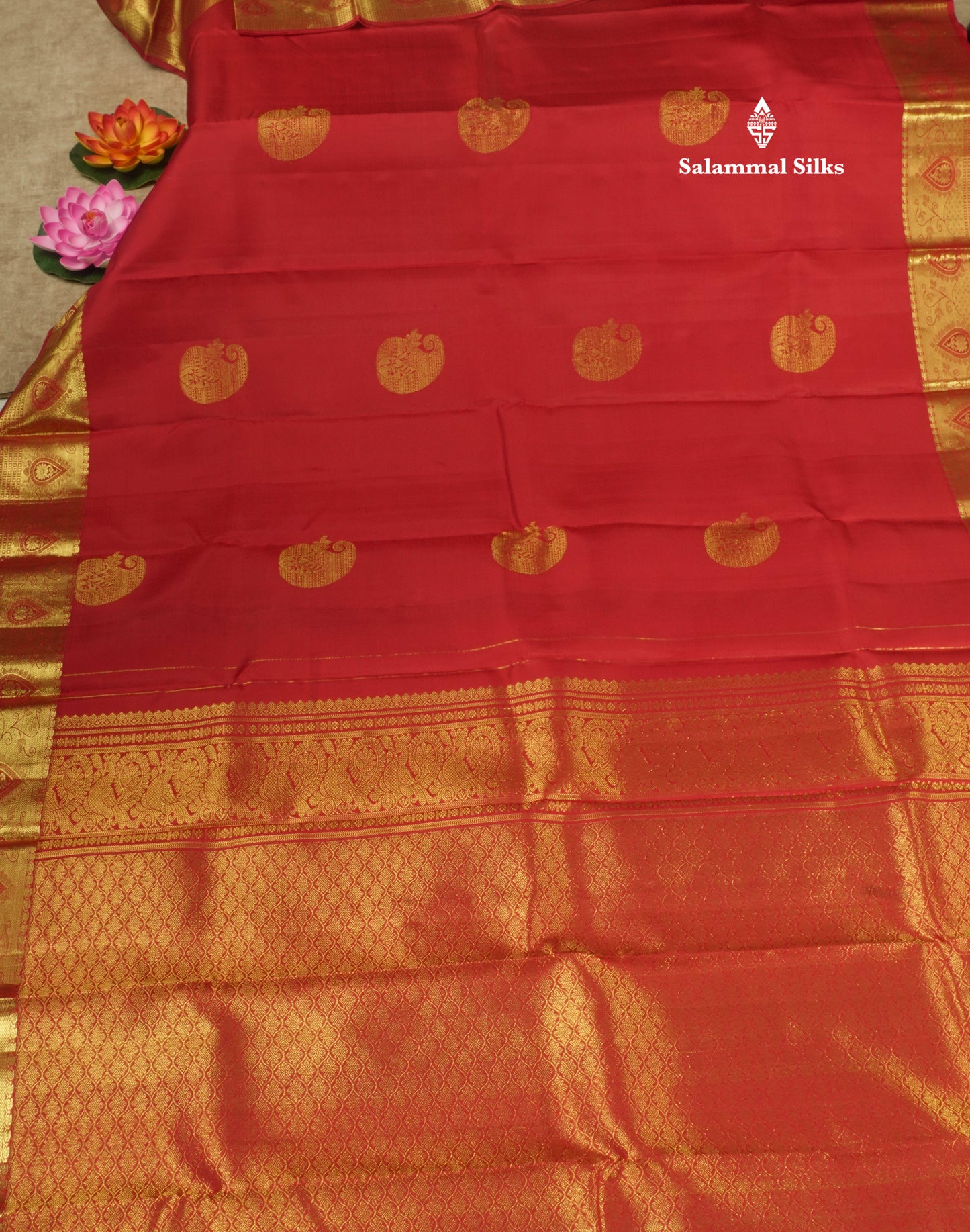 Red Pure Kanjivaram Silk Saree with Self Border