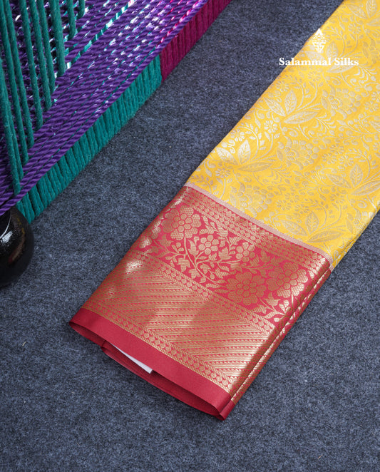 Semi Silk Pattu Pavadai (Yellow) With Red Blouse 21"