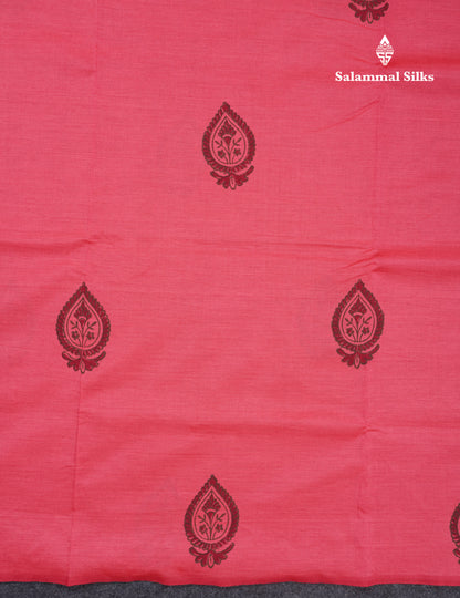Pink South Cotton Printed Saree With Contrast Dark Brown Blouse