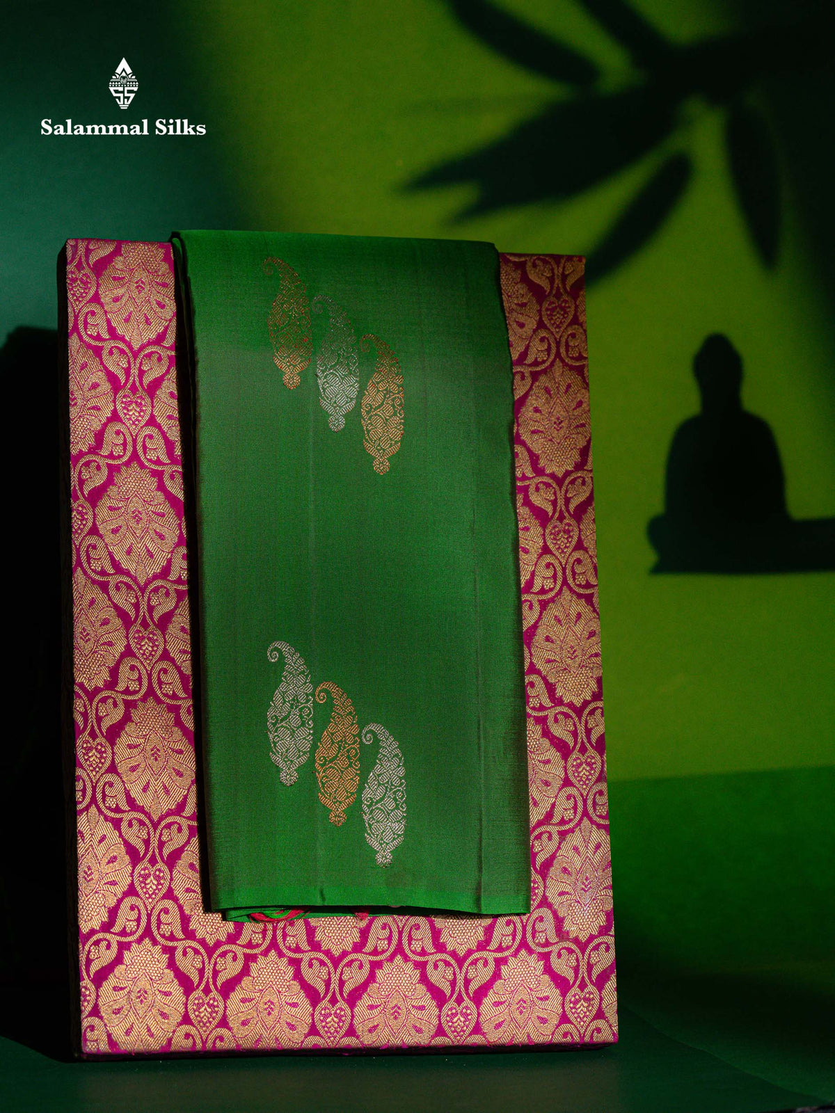 Beautiful Dual Tone Green Fancy Pure Kanjivaram Silk Saree With Contrast Dual Tone Maroon Blouse