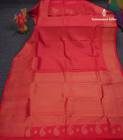 Beautiful Redish Maroon Pure Kanjivaram Silk Saree With Traditional Evening Morning Border