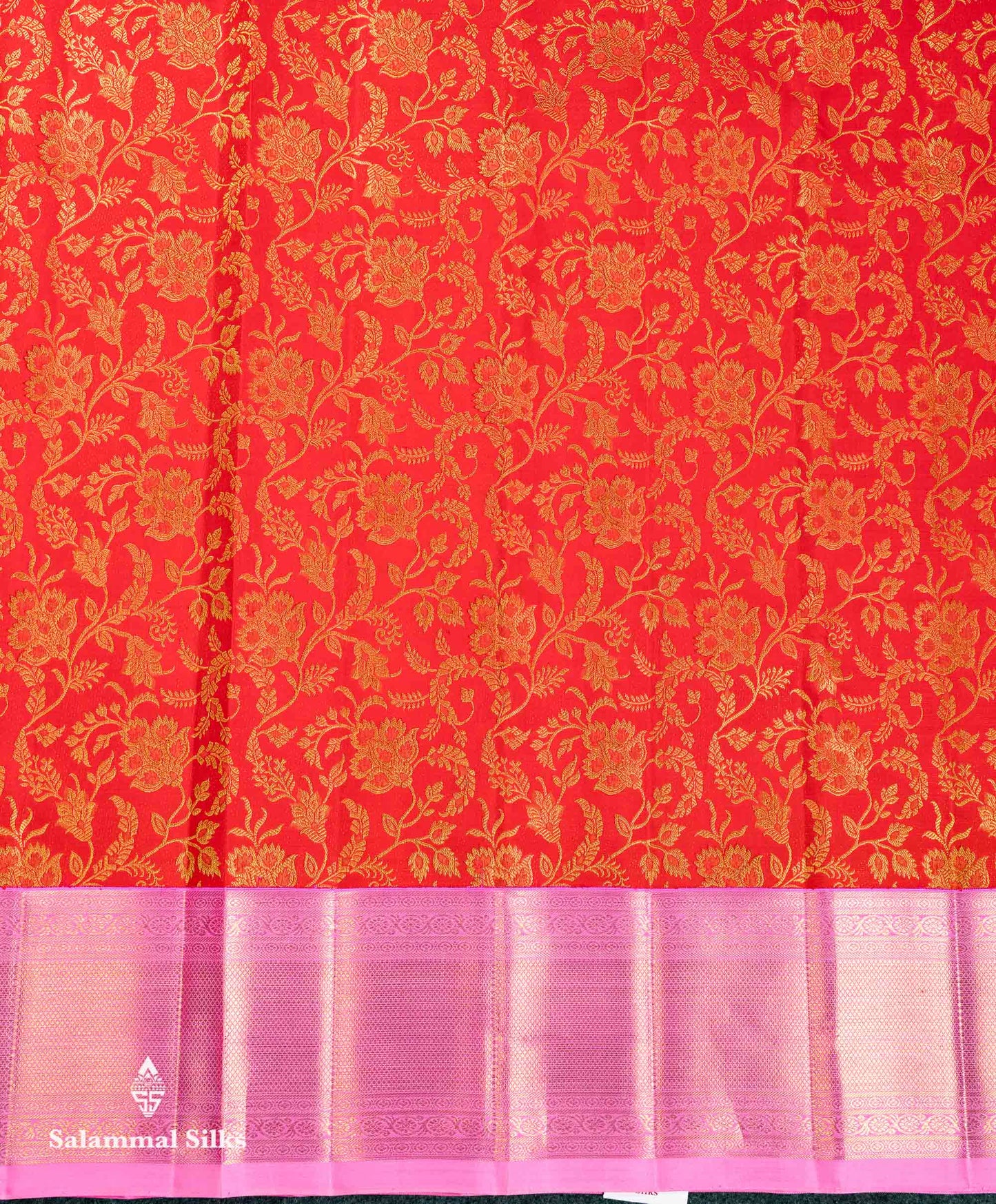 Korvai Beautiful Chilly Red Pure Kanjivaram Silk Saree Pure Zari With Contrast Light Pink Traditional Border