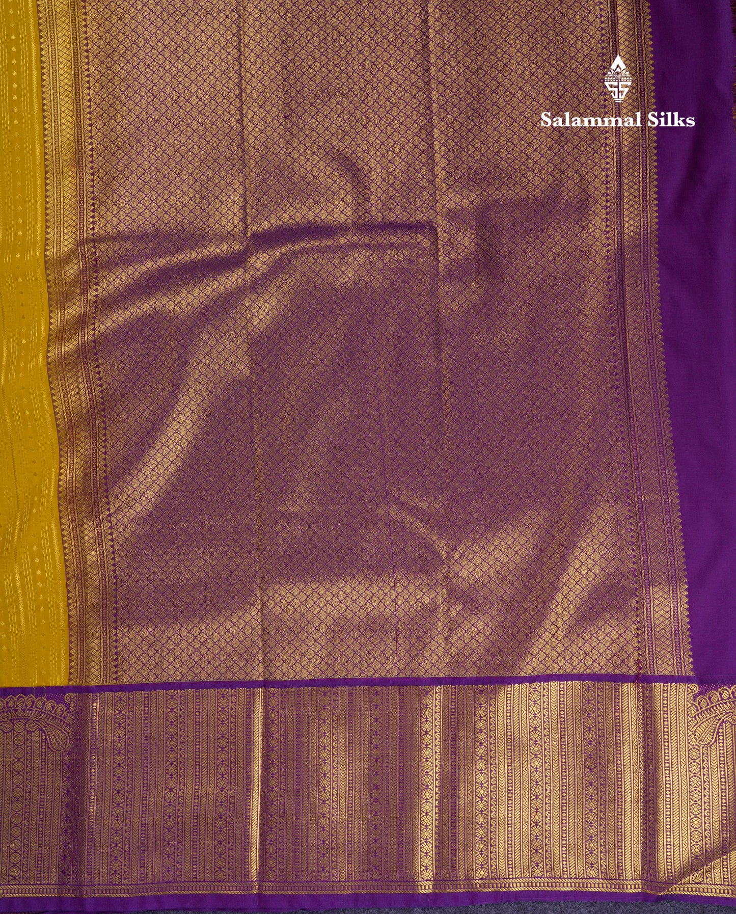 Beautiful Mustard Yellow Semi Silk Saree With Contrast Dark Purple Traditional Evening Morning Border