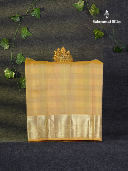 Beautiful Pure Silk Pattu Pavadai Checks (Multicolour) With Contrast Cream Yellow Blouse 18"