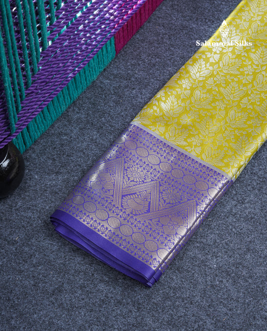 Semi Silk Pattu Pavadai (Mehandi Green) With Violet Blouse 21"